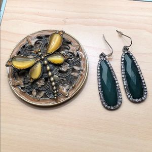 New York & Company Oblong Emerald Bead Earrings